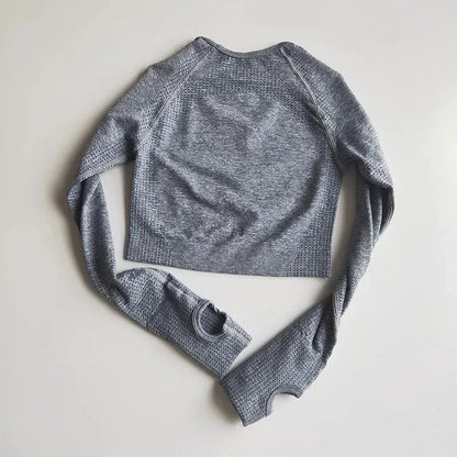 Seamless Shirts Crop Top Long Sleeves Shirts for Women Sports Fitness Gym Clothing Workout Tops Sports Shirts.