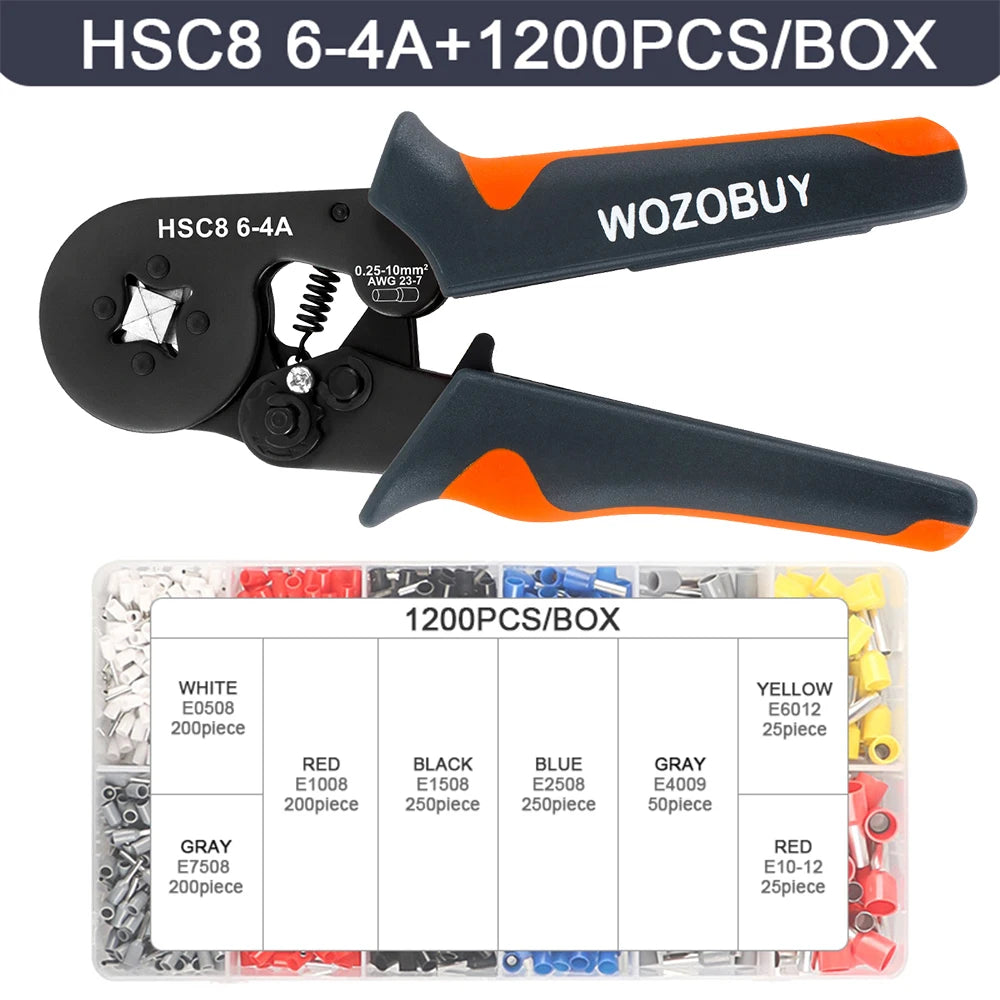 Sechseckiges, selbstverstellbares Ratschen-Aderendhülsen-Crimpwerkzeug-Set, 23–7 AWG, 0,25–10 mm2, Crimp-Set mit Aderendhülsen, Drahtklemmen