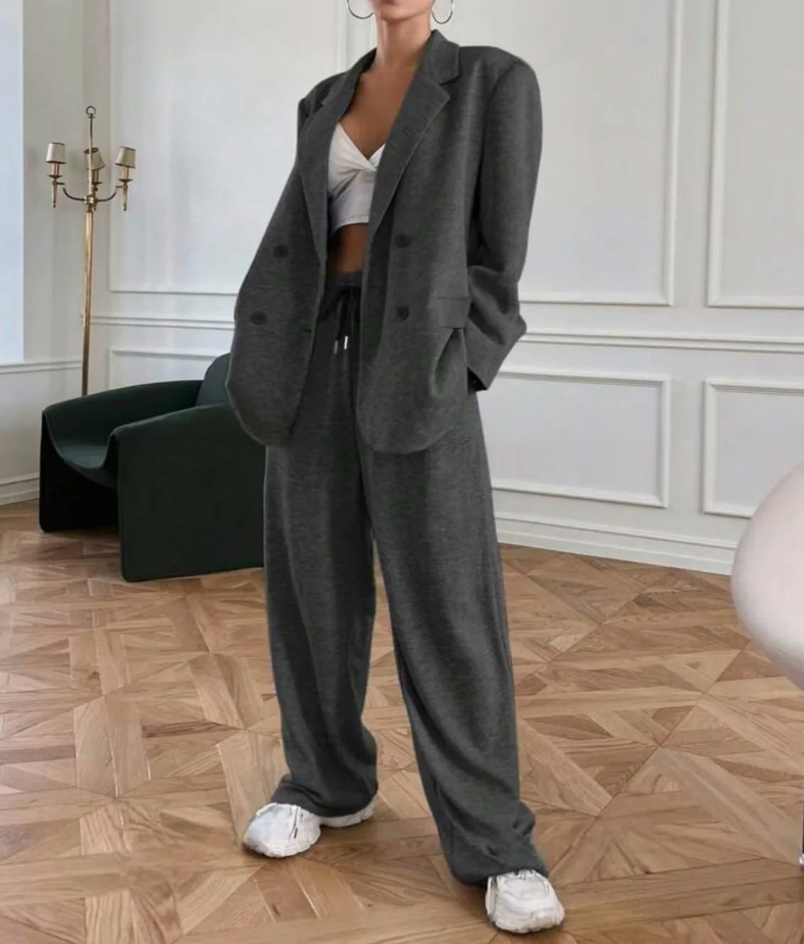 2025 New Women's Solid Color 2-piece Long Sleeve Sports Jacket And High Waist Pants Office Women's Set.