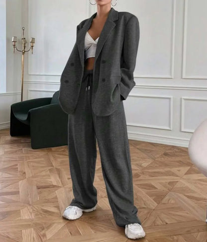 2025 New Women's Solid Color 2-piece Long Sleeve Sports Jacket And High Waist Pants Office Women's Set.