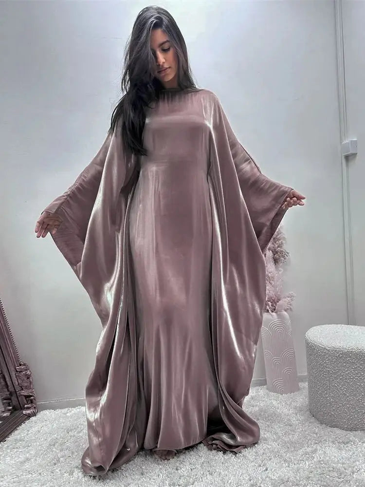 Ramadan Eid Satin Batwing Butterfly Abaya Dubai Luxury 2024 Muslim Maxi Kaftan Dress Abayas For Women Kebaya Robe Femme Vestidos.