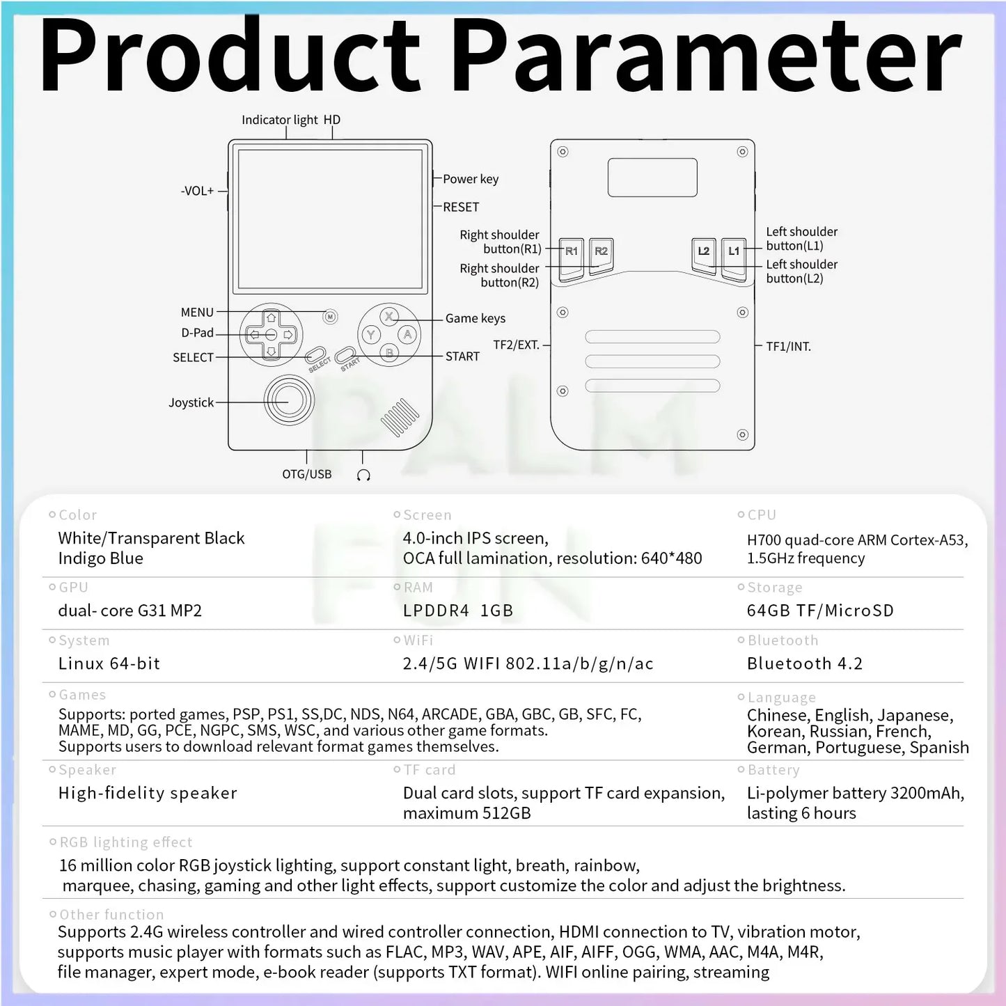 RG40XXV Retro Handheld Game Console 4.0 Inch 640*480 Screen Linux System 5G WiFi Bluetooth HDMI TV Output Video Game Player.