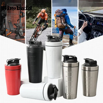 500ML/750ML Stainless Steel Protein Powder Shaker Bottle with Steel Ball and Scale Leak Proof Gym Fitness Sport Whey Shakes Cup.