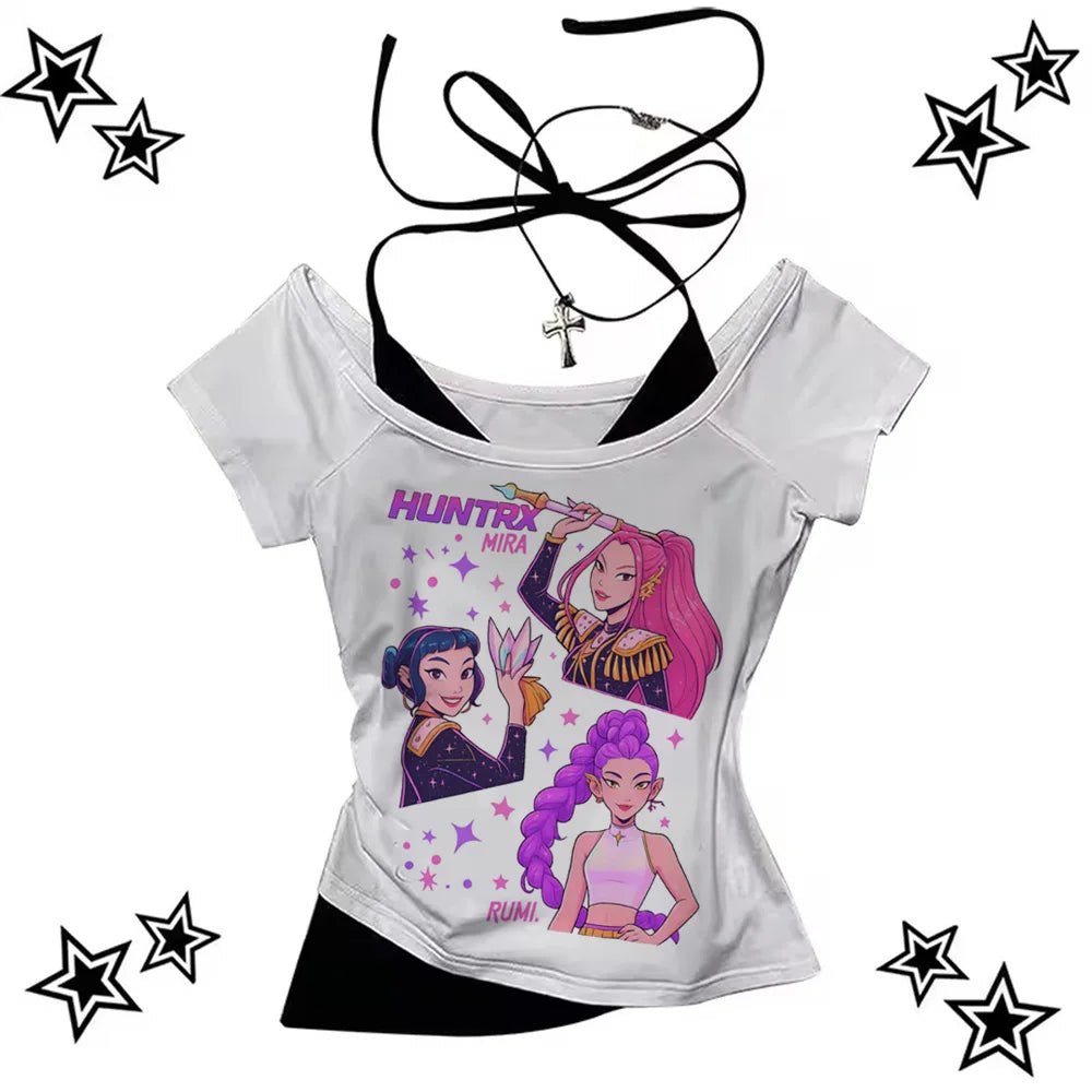 KPop Demon Hunters Tiger Shirt Women O-Neck Short Sleeves Crop Tops T-shirt Fans Gift.