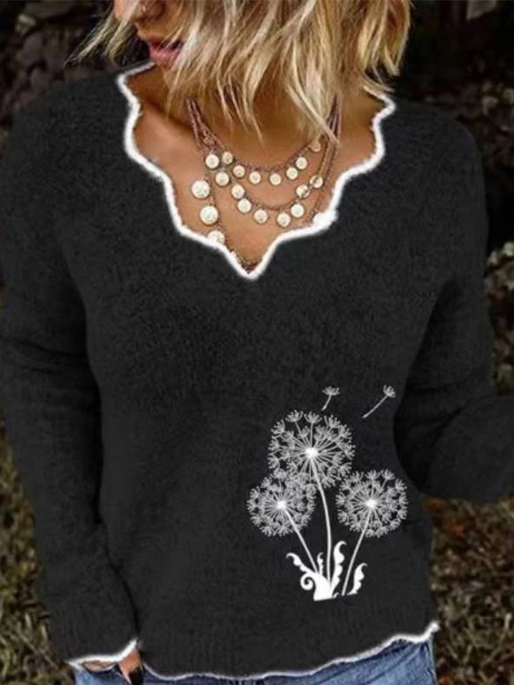 2024 herbst und Winter Neue frauen Gedruckt Muster V-ausschnitt Pullover Langarm Casual Acryl Pullover Pullover.