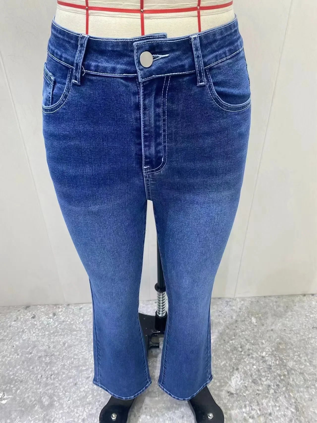 Classic Retro Style Solid Color Denim Pants Elastic Slimming Flared Long Trousers High Waist Jeans Women's Fashion Decorative Bu.
