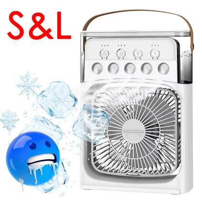 Portable Mini Fan 3 in 1 Cooler Home House LED USB Desk Bedroom Indoor Air Conditioner Humidifier Fans Summer Cool Living Room.
