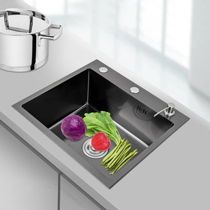 Küchenspüle aus Edelstahl mit integrierter Einzelschüssel, mit Rohr und Seifenspender