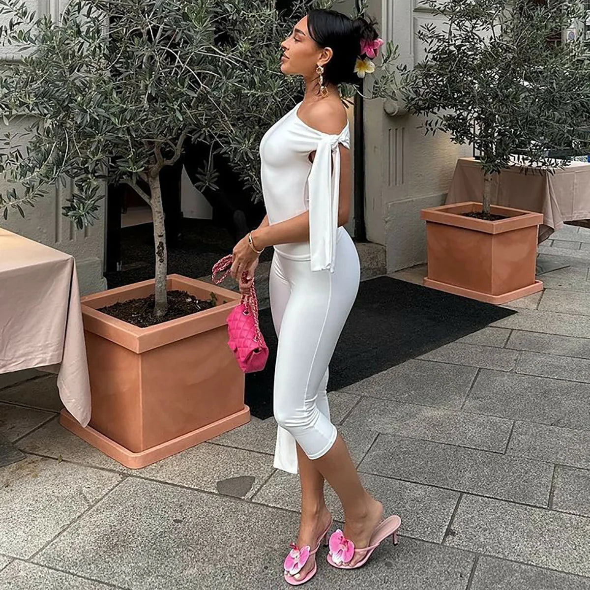 Tossy White Shorts 2 Piece-Set Female See-Through Slim Pleated Fashion Cropped Top And High Waist Shorts Sets Women's Outfits