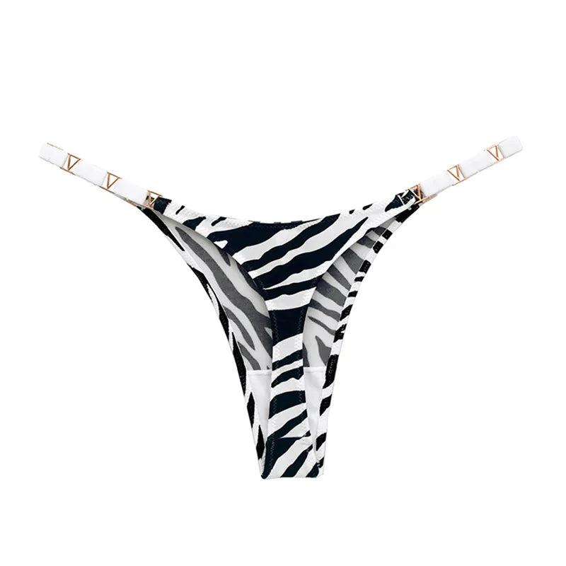 Seamless Sexy Thong Women Underwear Briefs Panties Zebra Flower Low Rise Luxury Metal Buckle G String Bikini Girls Female Panty.