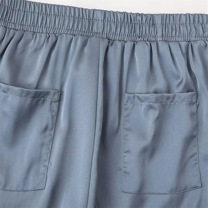 Summer New Product Women's Style Flip Collar with Beaded Embroidered Shirt, High Waist Straight Leg Pants Set.