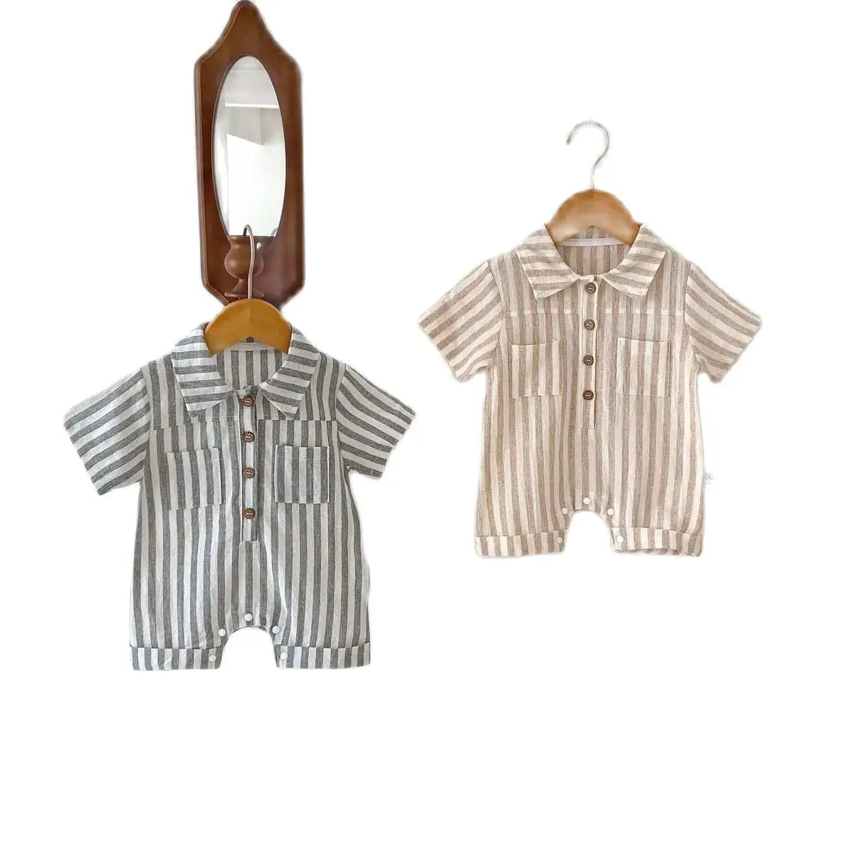 2024 sommer Infant Gestreiften Baby Jungen Strampler Kurzarm Muslimischen Babe Jungen Polo Body Dünne Lose Neugeborenen Jungen Outfits.