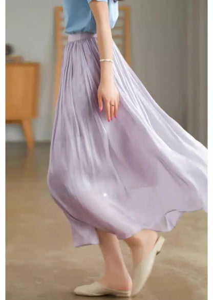 2025 Spring/Summer New Luster  A-line Women Skirt Solid Color High Waist French Paris Style Elegant Asymmetrical Skirt.