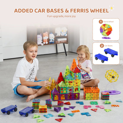 SucceBuy 180PCS Magnetic Building Blocks Construction Children Magnet Tiles Montessori Educational Toys for Kids Birthday Gifts.