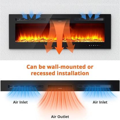 40/50/60inch Wall-Mounted Electric Fireplace, 220V 1500W, Two Levels Of Heating, 3D 12LED Color Modes and Realistic Flame Effect.