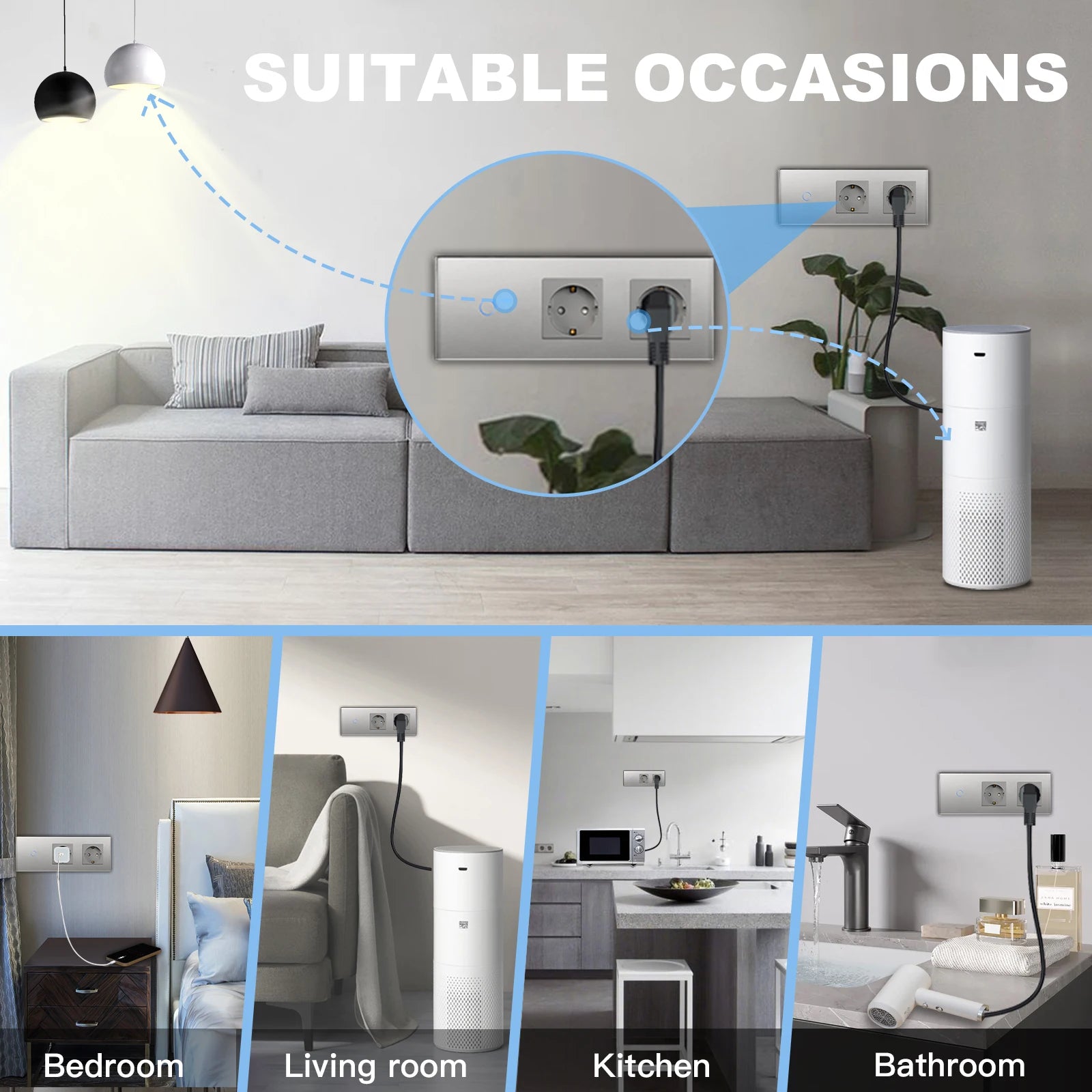 Bseed EU-Standard 1/2/3 Gang Licht-Touch-Schalter Home Wandschalter Graues Glas Sensorschalter Typ-C USB-Stromladebuchsen.