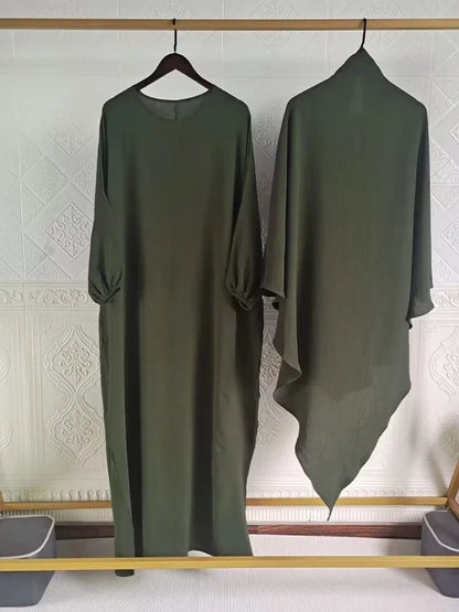 Eid Muslim Women Long Khimar 2 Piece Set Abaya Dress Prayer Garment Hijab Full Cover Islamic Ramadan Kaftan Djellaba 2023