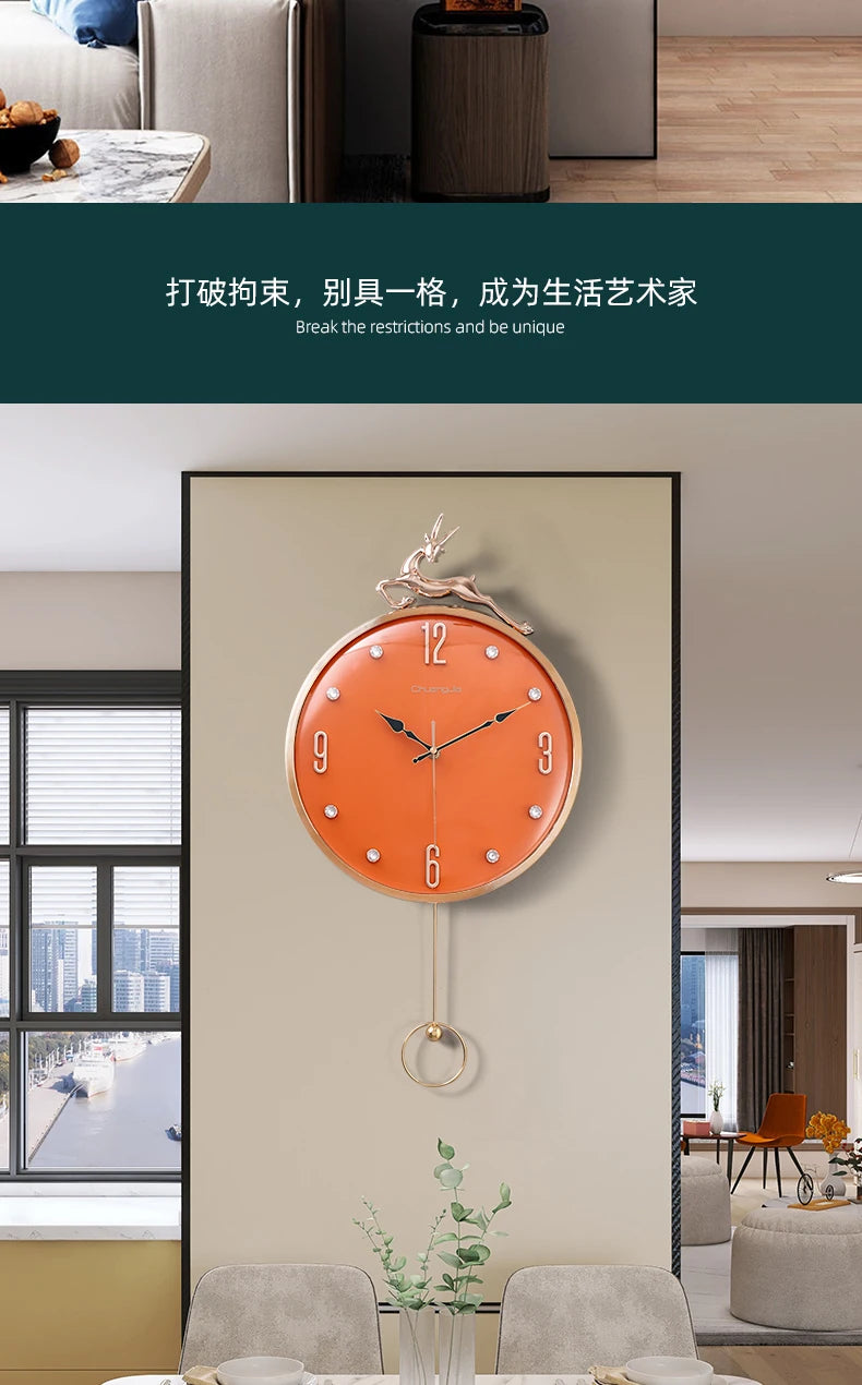 13-Zoll-Wanduhr mit verheißungsvollem Hirsch, nordisches kurzes Design, Wohnzimmer-Dekoration, Küche, Stummschaltung, Uhren, Kunst, Wanduhr, Heimdekoration, NEU