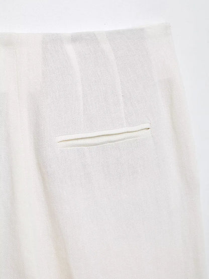 HH Women's Suits White Turn-Down Collar Long Sleeves Lace-Up Blazers+High Waist Zipper Long Pants Female Spring Fashion Sets