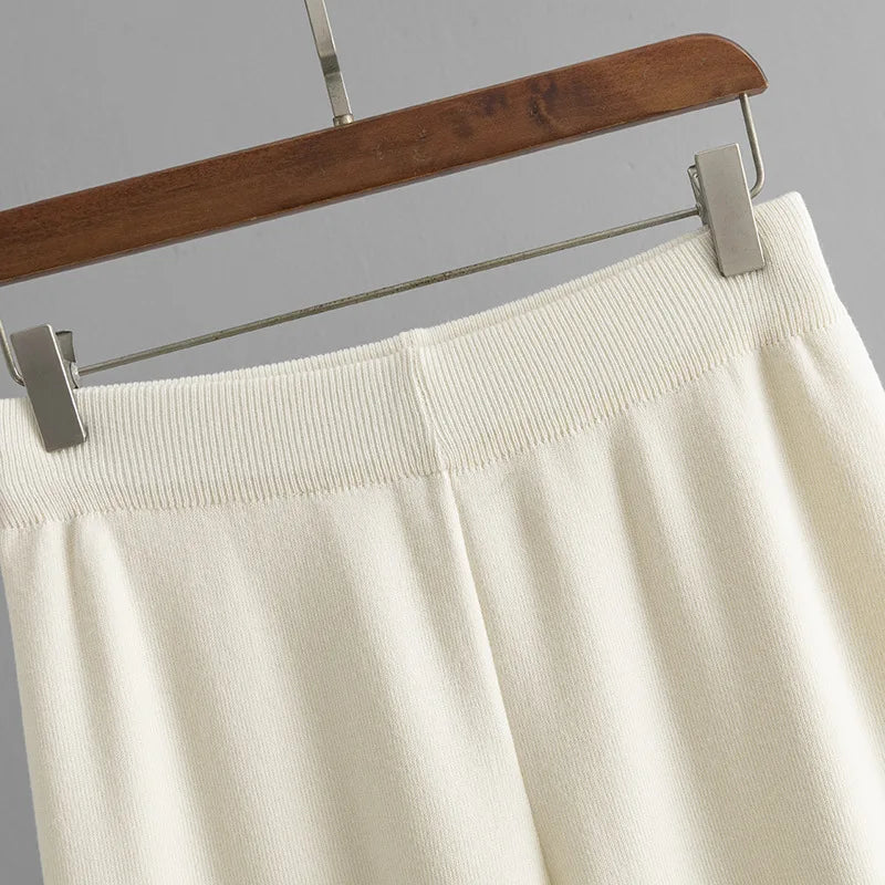 Muslim Women Knitting 2 Piece Sets Striped Sweater Pullover Top Wide Leg Pants Suit Outfits Knitwear Turtleneck Ensemble 2025