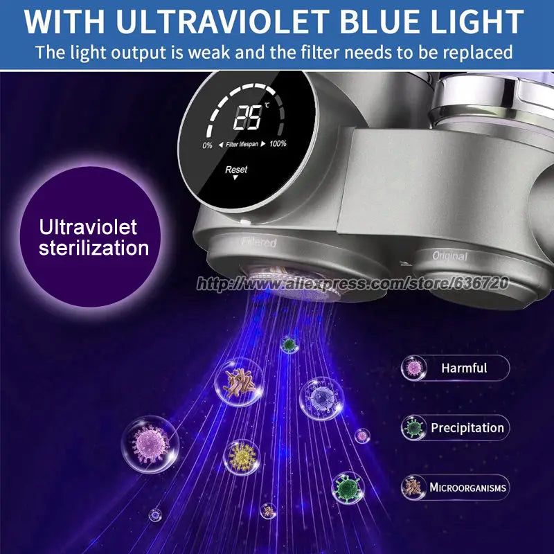 Faucet Mount Water Filter,with UV Light and LED Display Tap Water Purifier, Reduces Lead Chlorine Heavy Metals.