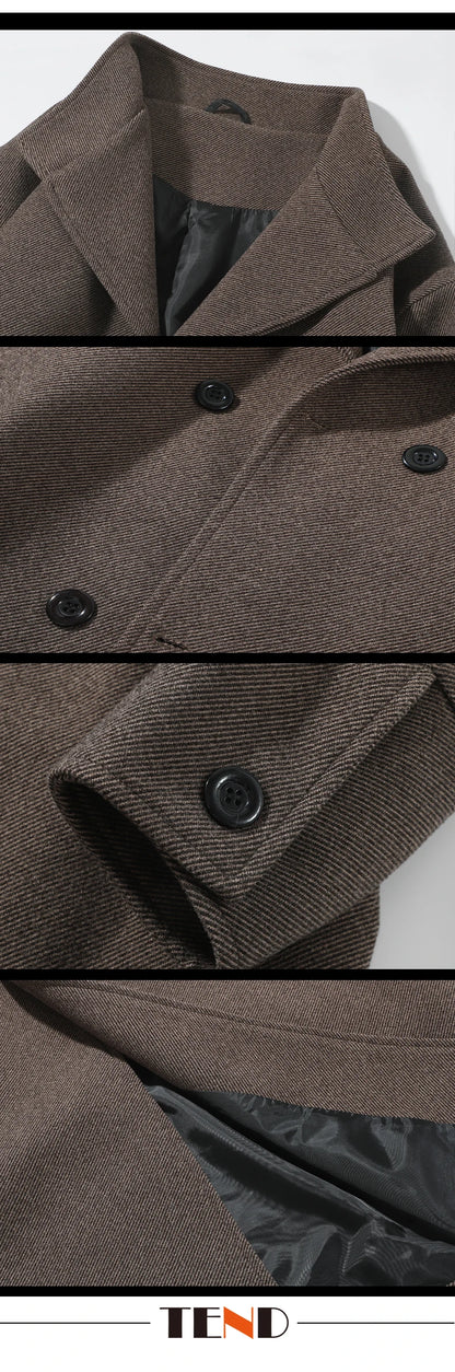 Korean Trend Men's Lapel coat Loose  Casual Double-breasted Overcoat Autumn Winter Fashion New Long Sleeve Woolen Coat.