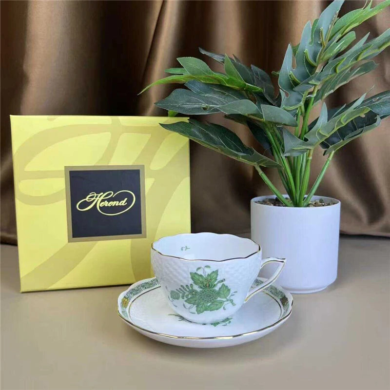 Flower Basket Coffee Cup and Saucer Set Ceramic Cup Saucer Gift Box Bone China Afternoon Tea Pastoral Flower Home Drinkware.