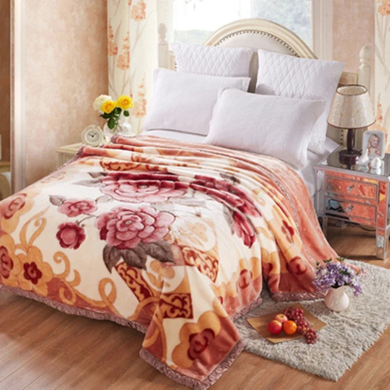 Blanket Double Thickened Raschel Winter Wedding Quilt Blanket Warm Coral Fleece Cashmere Blanket Double.