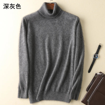 Men's 100% pure Mink Knitted Sweater Turtleneck Large Size Casual Pullover Autumn Winter New Base Shirt Men Warm High Lapels Top