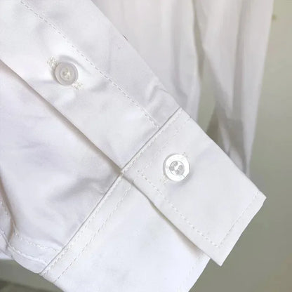 LUXURY Women's Vertical Striped Shirt, Short Front and Back, Short, Vertical Striped Shirt, Loose Long Sleeve, Commuter Style.