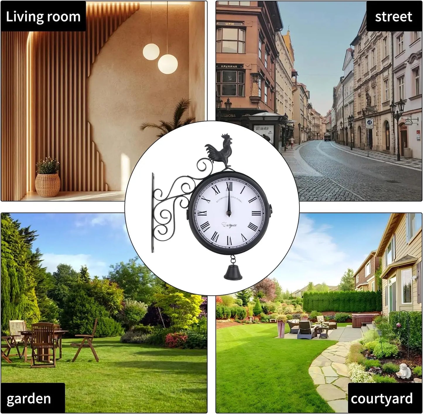 20 cm Retro-Gartenuhr, Stationsuhr, doppelseitiges Design, Gartenuhr mit Wandhalterung, für Garten, Flure