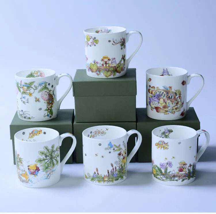 Bone China Dinner Plate Anime Cup and Saucer Set Coffee Mug Cute Cartoon Pattern Ceramic 9.5 Inch Dish Household Tableware Gift.