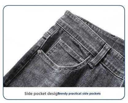2025 New High Quality Jeans Men Baggy Pants Autumn Straight Cut Loose Solid Denim Pants Streetwear Fashion Pockets Vintage Man.