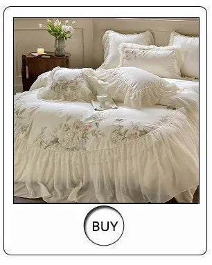 Three-Dimensional Rose Flowers Lace Ruffles Princess Wedding Bedding Set Warm Milk Velvet Duvet Cover Bed Sheet Pillowcases 4Pcs.