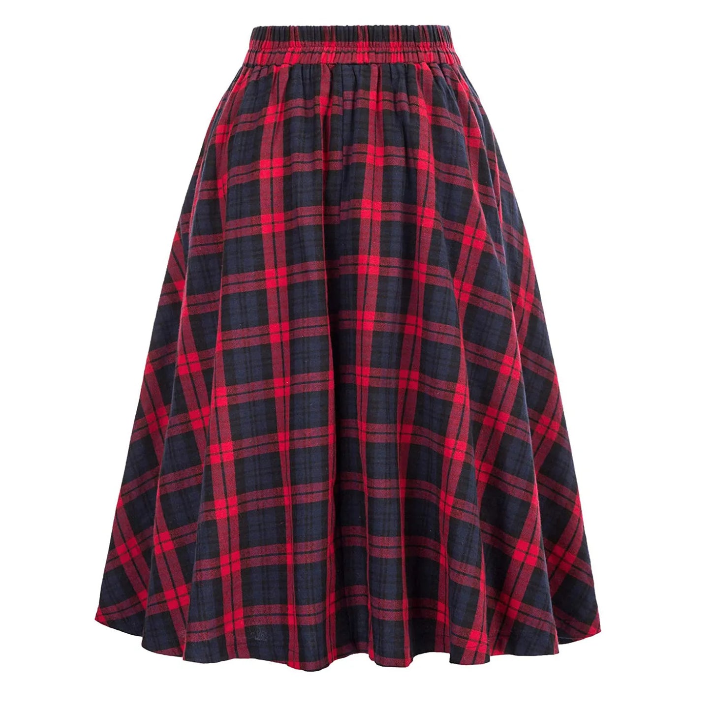 SISHION 2025 Autumn New A Line Swing Buttons Long Midi Vintage Skirt SS0037 Red Green High Waist Plaid Skirts for Women Jupe.