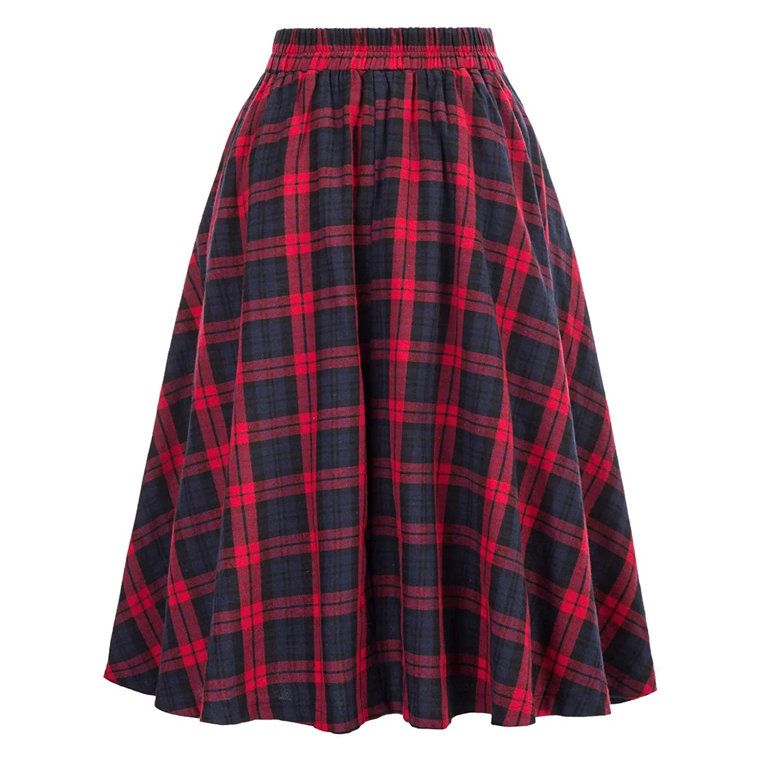 SISHION 2025 Autumn New A Line Swing Buttons Long Midi Vintage Skirt SS0037 Red Green High Waist Plaid Skirts for Women Jupe.