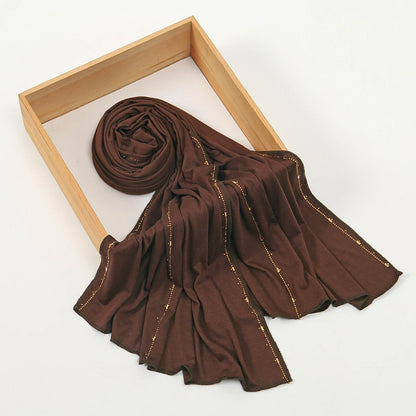 Rhinestone Modal Cotton Jersey Hijab Scarf For Women Stretch Shawl Plain Muslim Headband Fashion Solid Color Long Muffler