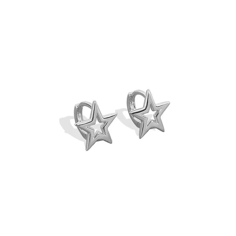 Y2K Style Hollow Pentagonal Stud Earrings for Women Personalize Star Asterism Round Ear Buckle Metal Accessories Fashion Jewelry.