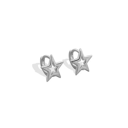 Y2K Style Hollow Pentagonal Stud Earrings for Women Personalize Star Asterism Round Ear Buckle Metal Accessories Fashion Jewelry.