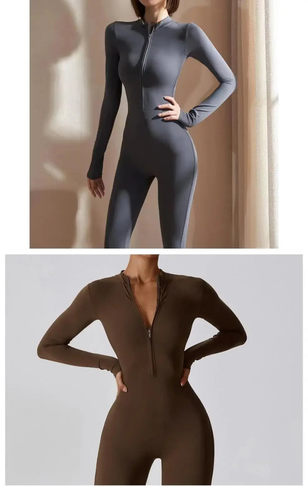 Fall New Long Sleeve Zipper Tight Butt Show Fitness Pants Women Running Sports Training Yoga Clothes Black One-Piece Suit.