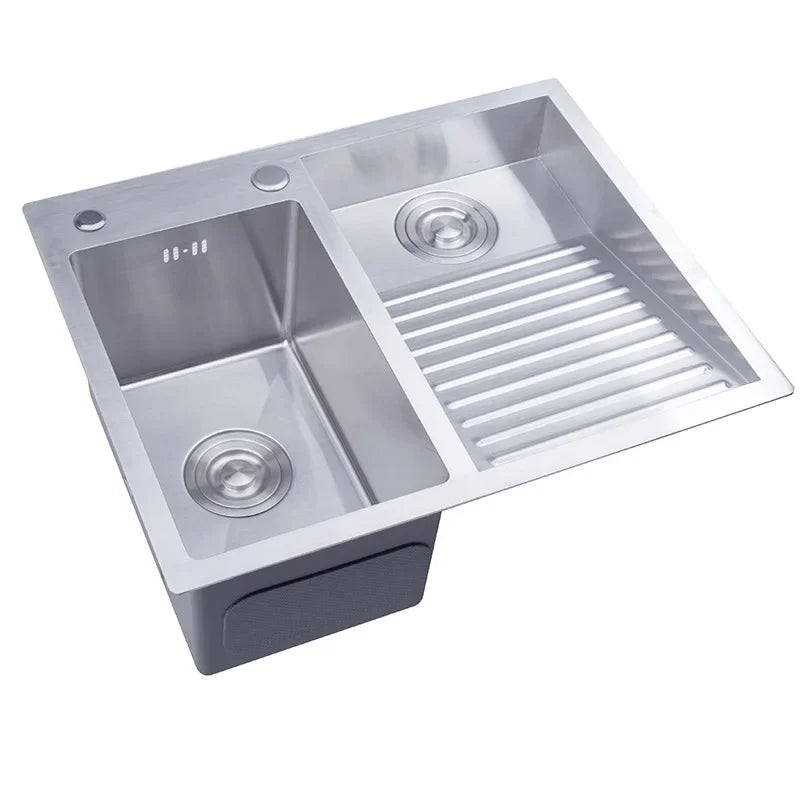 304 Stainless Steel Manual Kitchen Sink Single Bowl Above Counter Or Undermount Set WitWashboard Dispensor Dainer 60x48cm
