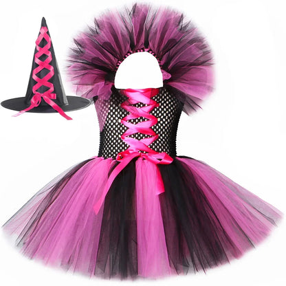 Halloween Malefice Kostüm für Kinder Karneval Party Kleidung Set Hexe böse Königin Cosplay Kostüm für Mädchen Phantasie Tüll Tutu Kleid