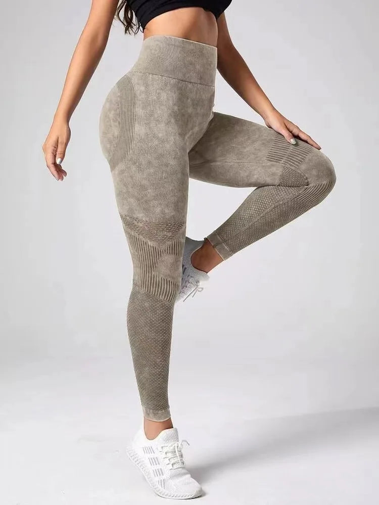 Hollow Out Leggings Women Seamless Slim Tights Frosted Water Washing Fitness Pants High Waist Hip Liftting Stretchy Yoga Pants.