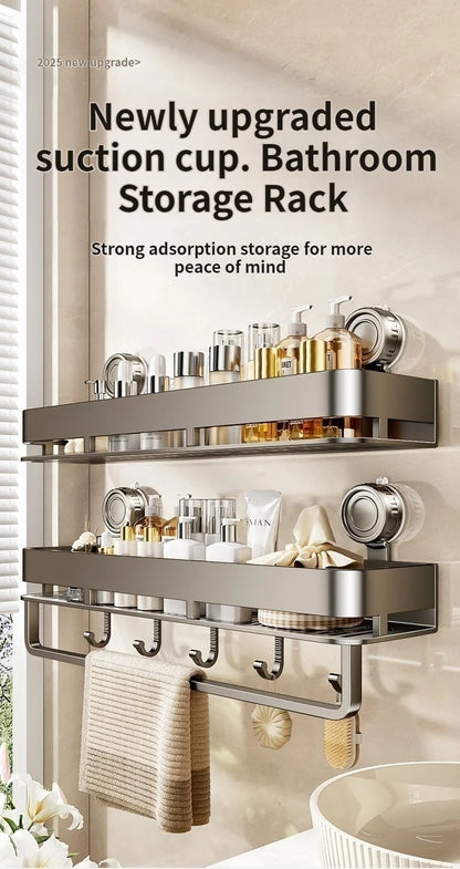 Kein Bohren, Saugnapf, selbstklebendes Badezimmerregal, Badezimmerregal, Toilette, Aluminium-Hängeregal, Badezimmer-Organizer, zum Aufhängen an der Wand