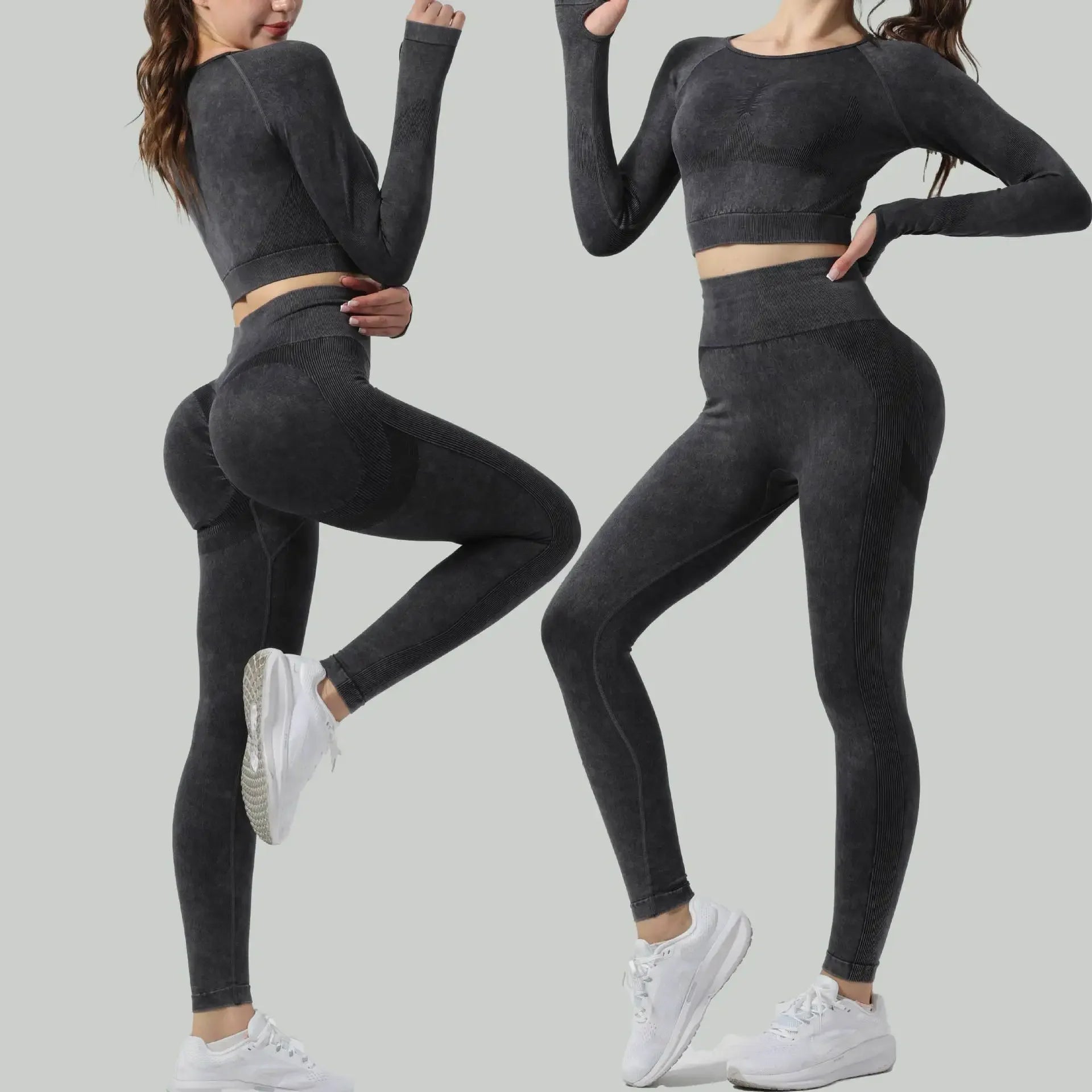 High Waist Yoga Pants Sand Washed Seamless Peach Butt Fitness Sportswear Tight Long Trousers for Women Autumn Season.