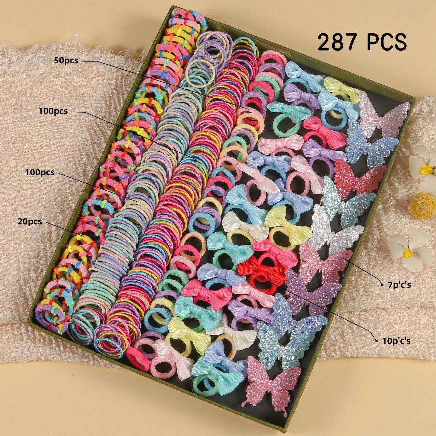 287-881PCS (The box is a shooting prop) Children's Hair Clips, Hair Scrunchies, Gift Claw Clips, Hair Accessory Set, Gift Box, P.