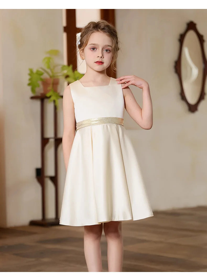 Mädchen Luxus Beige Kleid Kinder Partys Bühnenaufführungen Party Hochzeit Feier Kostüm Größe 110-170.