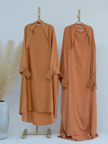 Ramadan Muslim Robe 2 Piece Set Mommy & Kids Prayer Garment Hijab Dress Women Girls Hooded Abaya Niqab Islam Dubai Eid jilbab