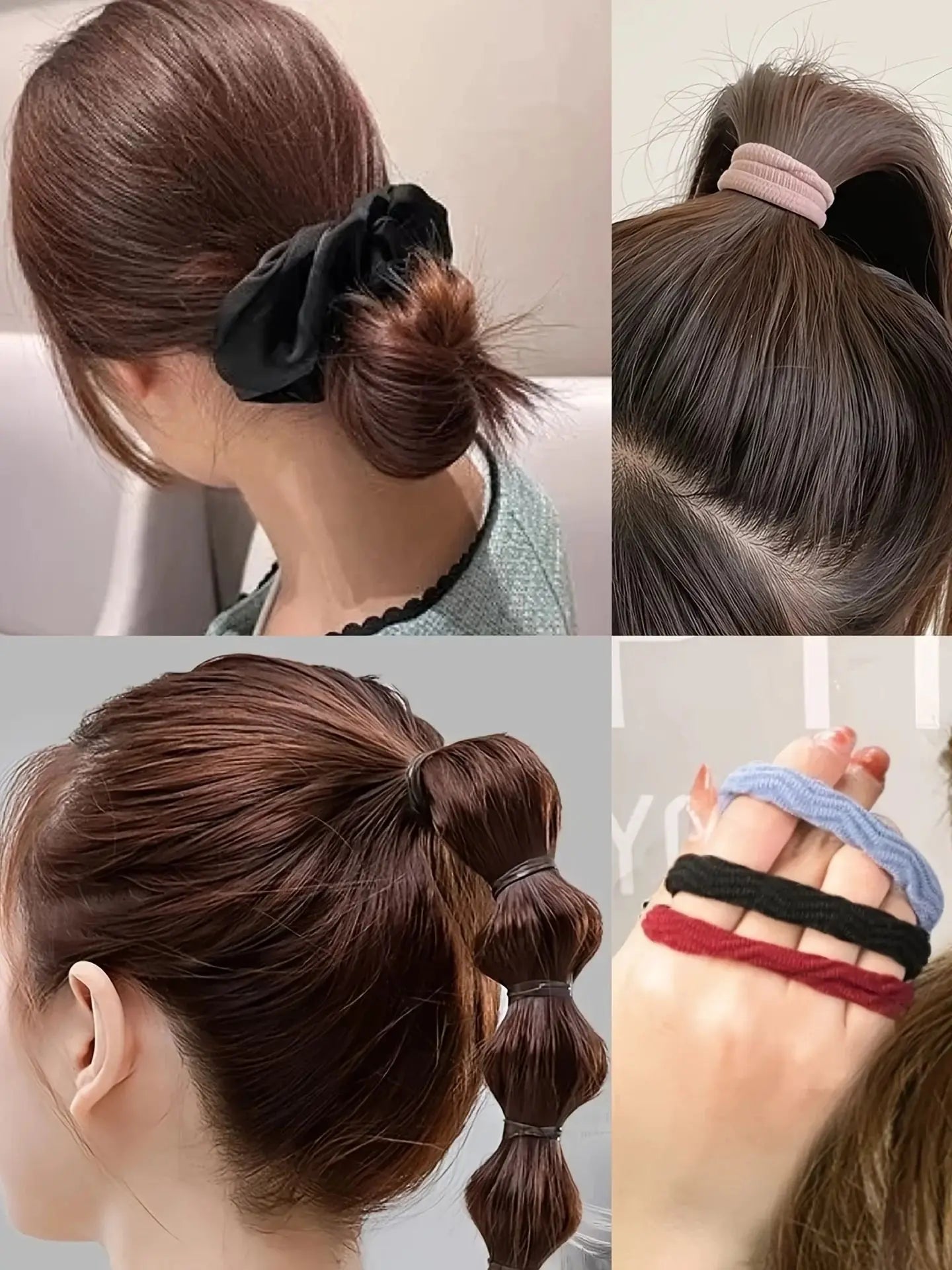 1109pcs Women Dark Hair Accessories Set Elastic Seamless Ponytail Scrunchies Small Rubber Bands Fashion Hair Ties Headbands.
