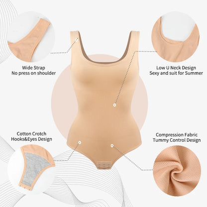 Bodysuit Women Shapewear Tummy Control Butt Lifter Body Shaper Smooth Invisible Under Dress Slimming Underwear Low Neck Jumpsuit.